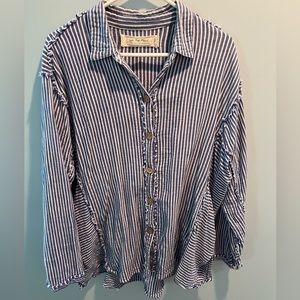 Free People Blue Stripe Cotton Blouse